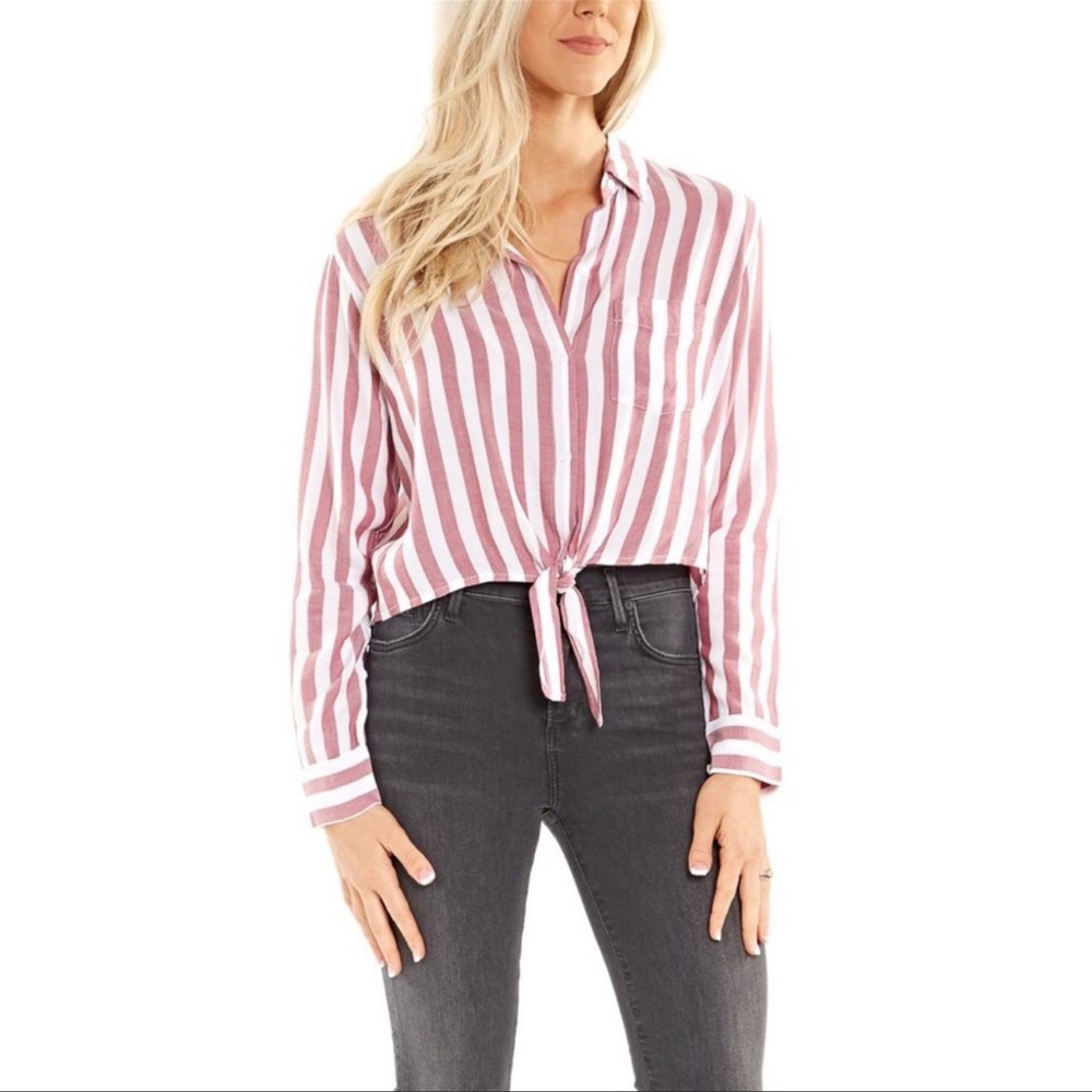 Rails striped crop long sleeve tie front top